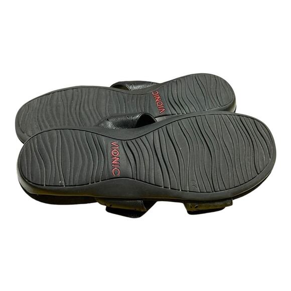 Vionic Belize Black Leather Orthotic Slide Sandals Women's Size 8 Adjustable - Picture 8 of 8
